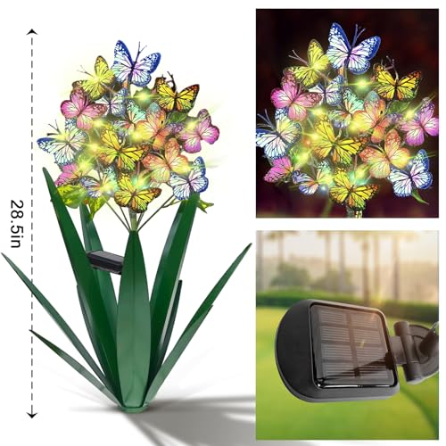 Solar Metal Agave Butterfly Flower Stick Garden Sculpture (2 Count)