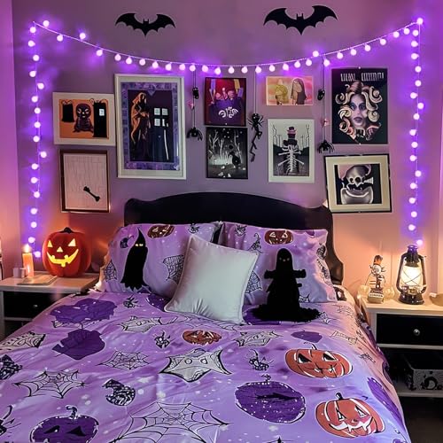 Connectable 100 LED Globe Purple Halloween Lights Indoor 8 Modes