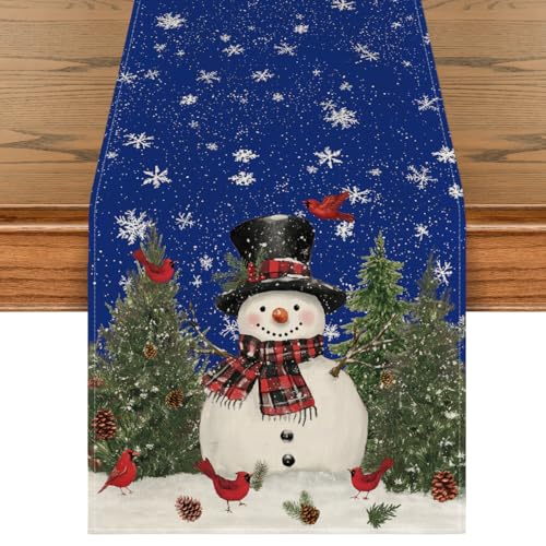 Snowman Christmas Table Runner Home Party Decor 13x36 Inch