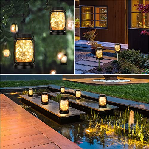 4 Pack Solar Mason Jar Hanging Lantern with Stakes (4 Count)