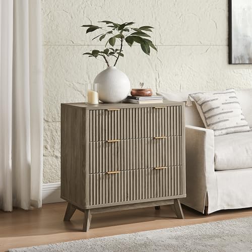 32" Large Fluted Nightstand with 3 Drawers