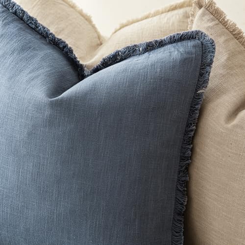 Decorative Linen Fringe Throw Pillow Covers 26×26 Inch (2 Count)