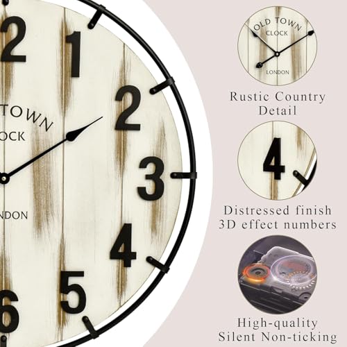 Farmhouse White 30 Inch Wooden Large Wall Clock