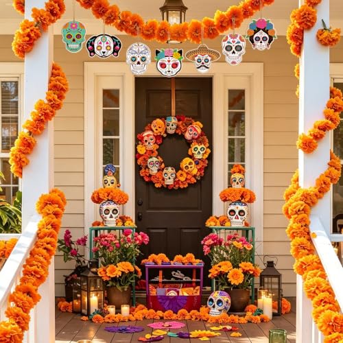 80PCS Wooden Day of The Dead Skull Ornaments to Paint Dia De Los Muertos Decorations Crafts for Kids