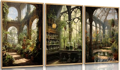 3pcs William Morris Green Plants Canvas Wall Art Medieval Castle Posters Prints Gothictalian Landscape Painting Pictures Paintings Wall Decor for Living Room Bathroom Bedroom Decoration Unframed (3 Count)