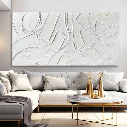 Oil Painting Art Wall Decor Pictures for Living Room Big Wall Artwork White Painting 29"x 58" Modern Abstract Wall Decor Bedroom Office Ready to Hang