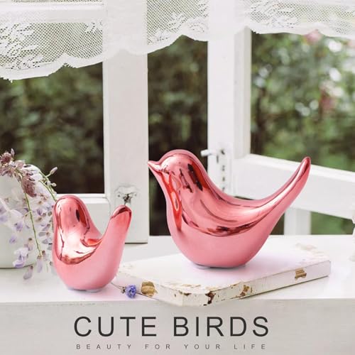 Small Birds Statues Pink Home Decor Modern Style Decorative Ornaments for Living Room (2 Count)