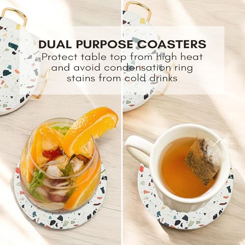 Absorbent Terrazzo Drink Coasters Set of 6 with Holder (6 Count)