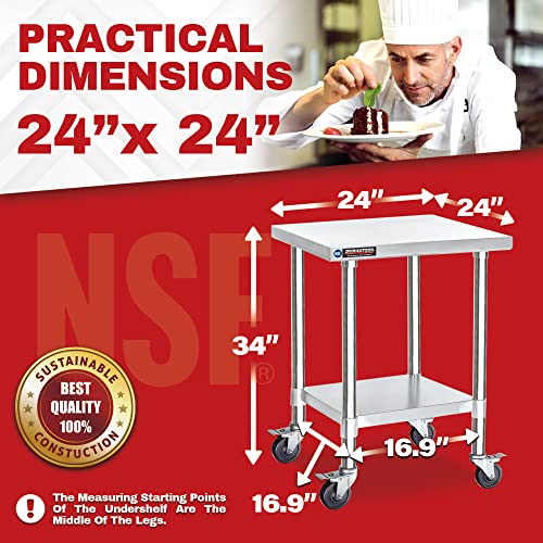 24x24 NSF Stainless Steel Cart Work Table