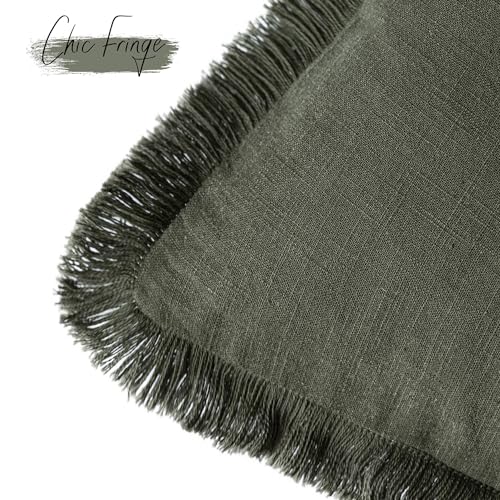 Decorative Linen Fringe Throw Pillow Covers 22×22 Dark Green (2 Count)