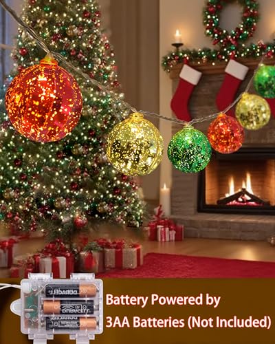 Christmas Tree Ball Ornament Lights 7FT Battery Operated Christmas Lights Indoor 10 LED Colored Ball Light with 8 Modes & Timer (10 Count)