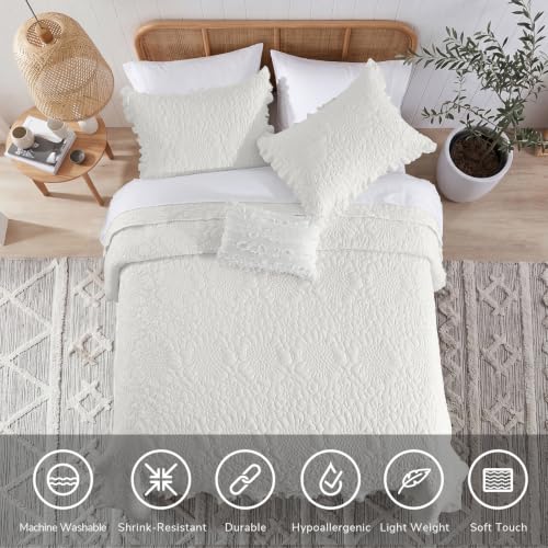 White Ruffled Quilt Queen Size