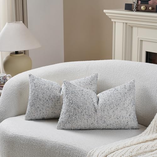 Striped Throw Pillow Covers 12x20 Set of 2 Blue Textured Boucle Chic Morden Boho Accent Farmhouse Rectangular Lumbar Decorative Couch Pillow Covers for Home Decor Bed Sofa Living Room (2 Count)