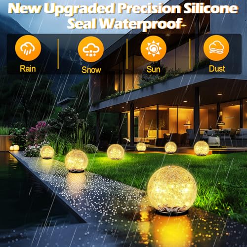 Garden Solar Ball Lights Outdoor Waterproof 80LED Cracked Glass Globe 5.9'' (2 Count)
