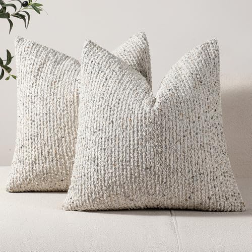 Striped Euro Sham Pillow Covers 26x26 Set of 2 Cream Grey Textured Boucle Chic Morden Boho Accent Farmhouse Square Decorative Couch Throw Pillow Covers for Home Decor Bed Sofa Living Room (2 Count)