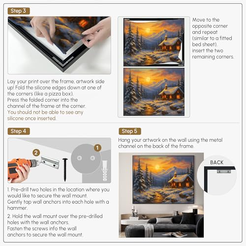 36"x46" Extra Large Framed Wall Art Cozy Cabin in Snowy Mountain Landscape at Sunset for Home Living Room Bedroom Decor