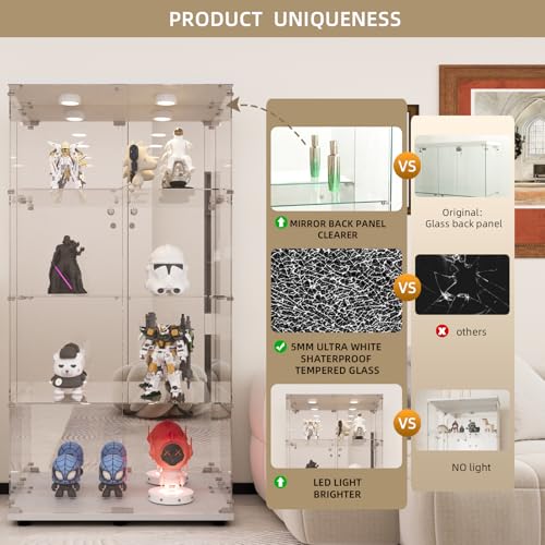 White Glass Display Cabinet with LED&Mirror