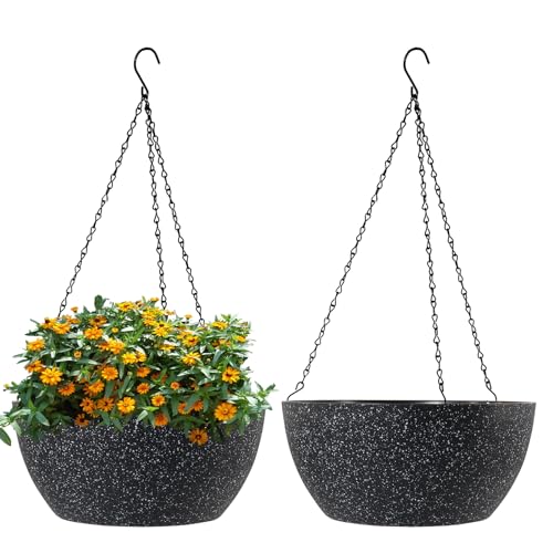 10 inch Hanging Planters for Outdoor Indoor Plants with Drainage Holes and Chain (2 Count)