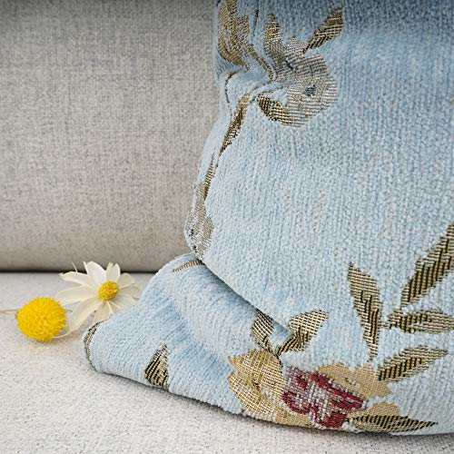 Classical Embroidery Jacquard Farmhouse Oblong Rectangle Chenille Teal Floral Pattern Decorative Throw Pillow Case