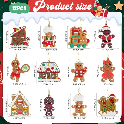12pcs Gingerbread Man Ornaments for Christmas Tree (12 Count)