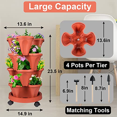 Stackable Planter with Removable Wheels and Garden Tools