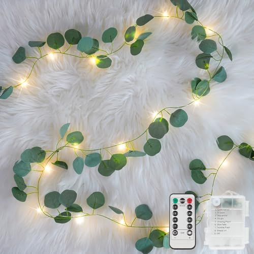 33FT Eucalyptus Garland String Lights Battery Operated Copper Wire
