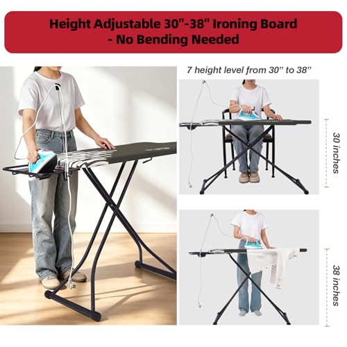 Extra Large Ironing Board with Hang Rail and Iron Rest 64" L x 20" W x 38" H