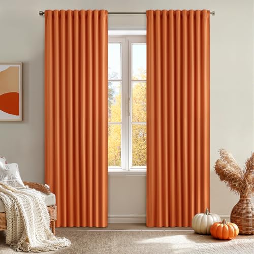 Fall Orange Back Tab Blackout Curtains 52x84 Inch Length 2 Panel Set (2 Count)