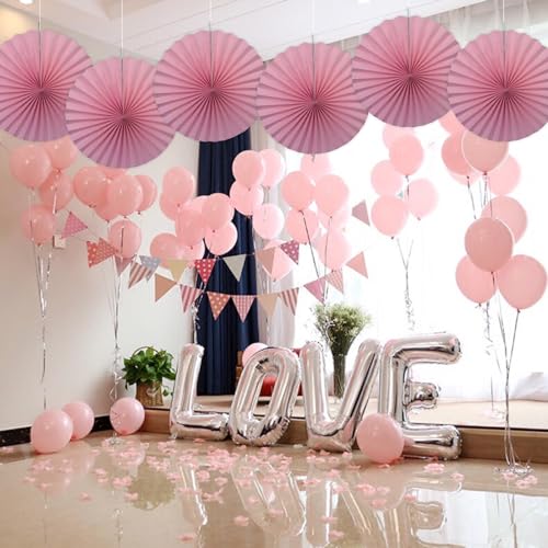 Pink Party Decorations Pink Hanging Round Paper Fans Bulk 16in DIY Set