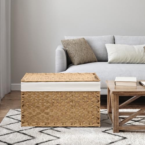 Large Wicker Storage Basket with Lid