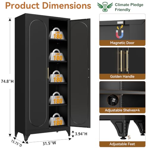 75" Tall Metal Kitchen Pantry Storage Cabinet with Doors and Shelves