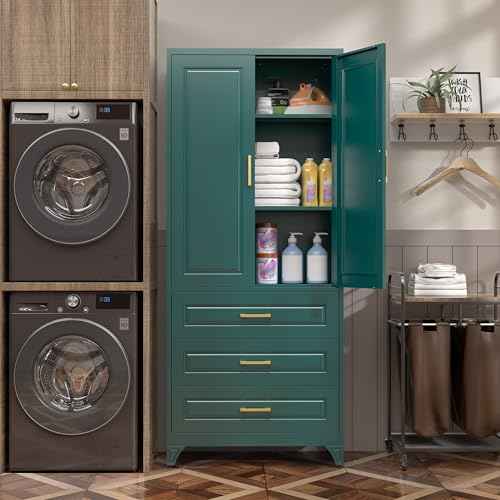 75" Metal Storage Cabinet with Doors and 2 Adjustable Shelves