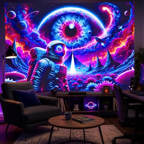 Blacklight Tapestry Astronaut Glow Backdrop 78 x 59 Inch