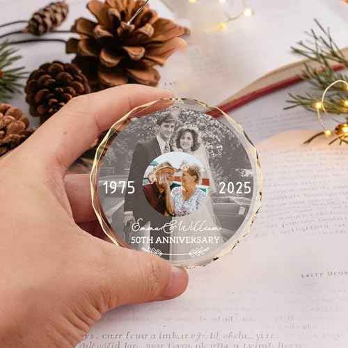 Personalized Wedding Anniversary Ornament with 2 Photos