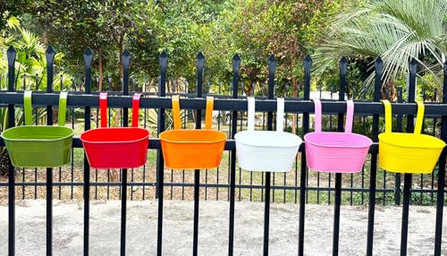 6 Pack 10" Colorful Metal Bacony Railing Planter for Outdoor Planters (6 Count)