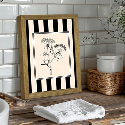 Black and White Floral Wall Art Framed Canvas Painting