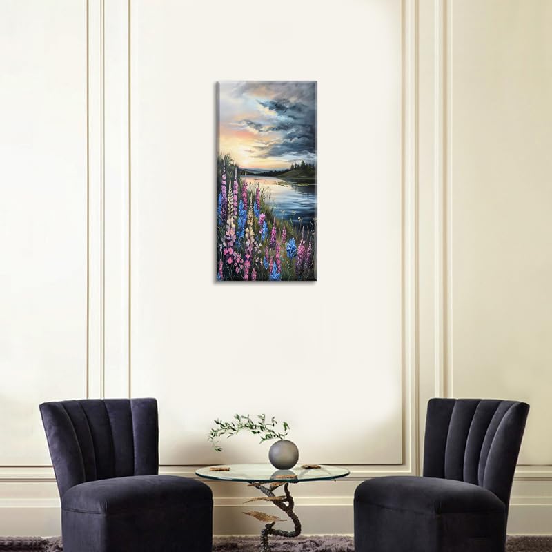 Beautiful Colorful Grassland by Riverbank Landscape Wall Art Decor Artwork for Bedroom