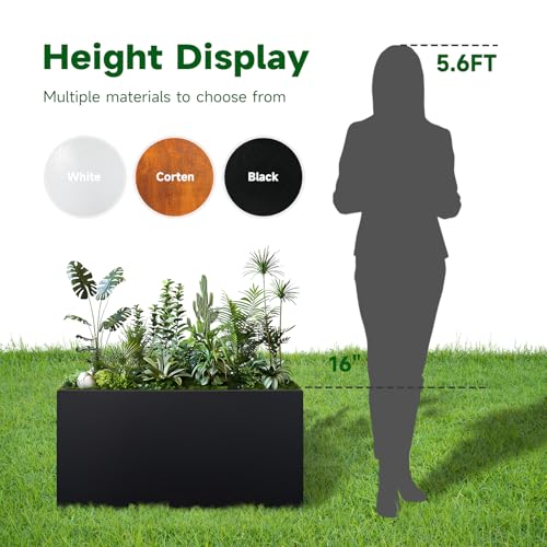 Metal Outdoor Planter 32" L x 12" W x 16"H Long Rectangle Planter Box Black