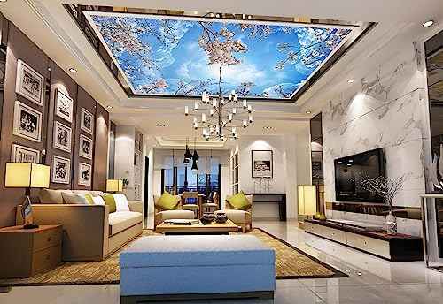 Sky Cherry Blossom Ceiling 3D wall Mural Wallpaper 137" x 100" (95.12 Sq Ft)