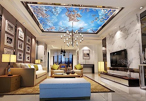 Sky Cherry Blossom Ceiling 3D wall Mural Wallpaper 103" x 69" (49.35 Sq Ft)
