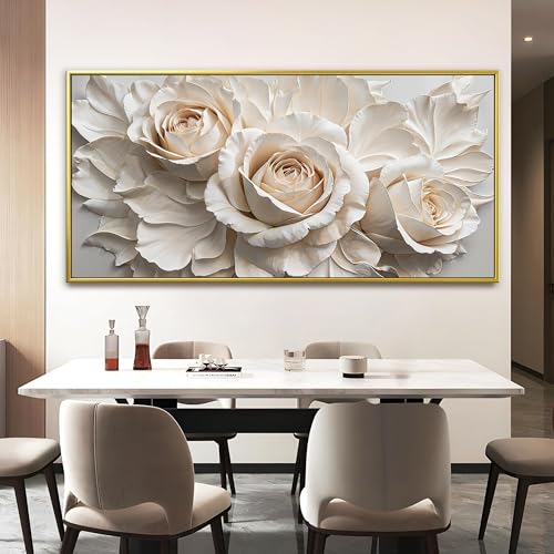 Large Gold Framed Wall Art For Living Room Home Wall Decor Modern Canvas Art Wall Decor 29 X 58 Inches White Flower Wall Art Elegant Picture For Bedroom Hotel Office Artwork