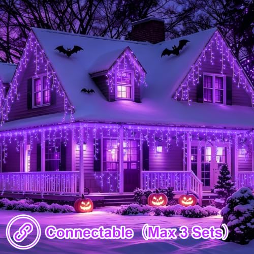33ft 400 LED Purple Icicle Christmas Lights Outdoor Waterproof (33 Foot)