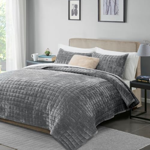Channel Box Stitch Velvet Quilt Set