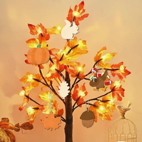 24 PCS Unfinished Wooden Thanksgiving Crafts Mixed Shaped Hanging Ornaments (24 Count)