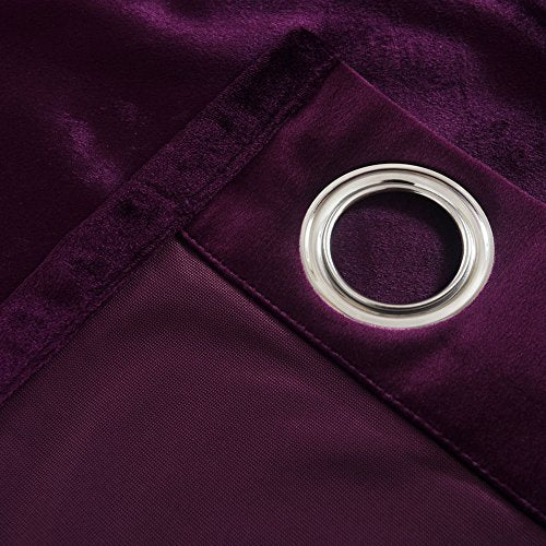Set of 2 Velvet Flannel Room Darkening Blackout Curtains Panels Drapes Grommet 52 Wide by 108 Long Purple for Living Room (2 Count)