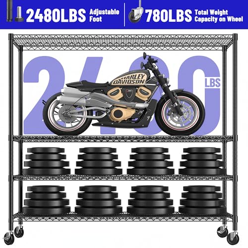 55.52''W Storage Shelves 2480LBS Wire Shelving Unit with Wheels Heavy Duty Metal Shelves for Storage Adjustable Garage Storage Rack Pantry Shelf (3 Count)