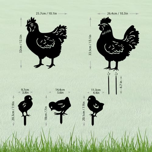 5 Pack Chicken Metal Garden Decorative Stakes (5 Count)