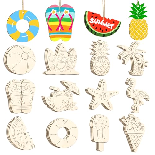 36PCS Wooden Summer Ornaments to Paint