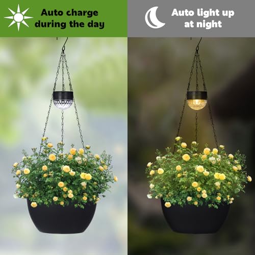 2 Packs Solar Hanging Basket Planters for Plants Outdoor