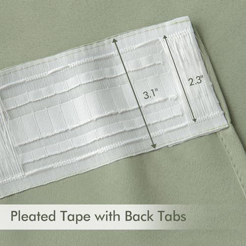 Sage Green Back Tab Blackout Curtains 52x63 Inches Long 2 Panels Set (2 Count)
